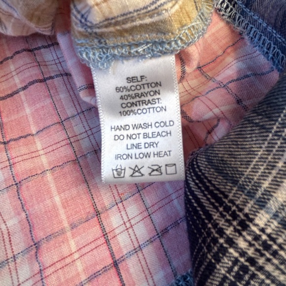 ee:some‎ Patchwork Plaid Button Down Shirt 1XL Oversized Soft Grunge Cottagecore - Picture 5 of 8